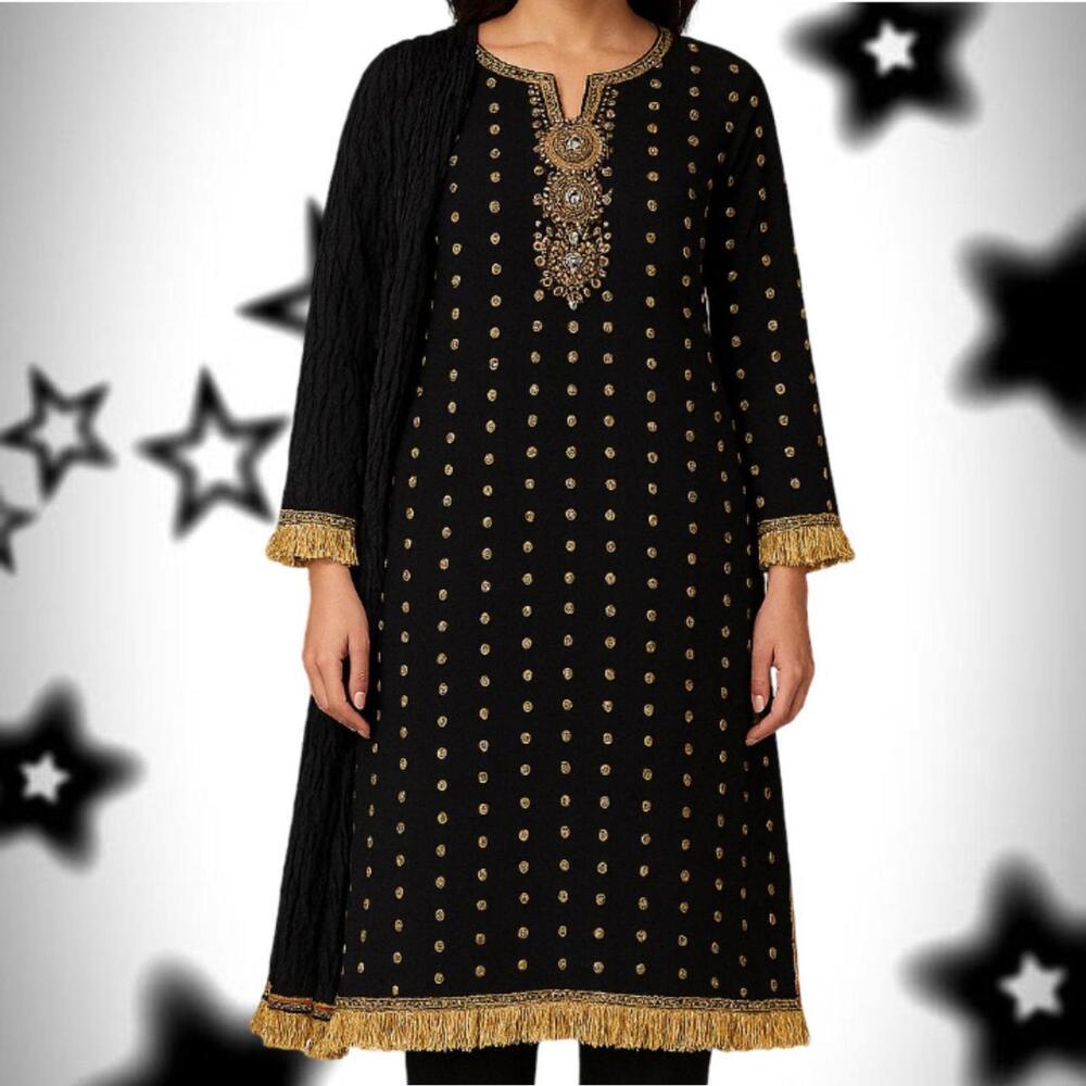 Brand New black and gold kameez (top) and duputta (scarf)